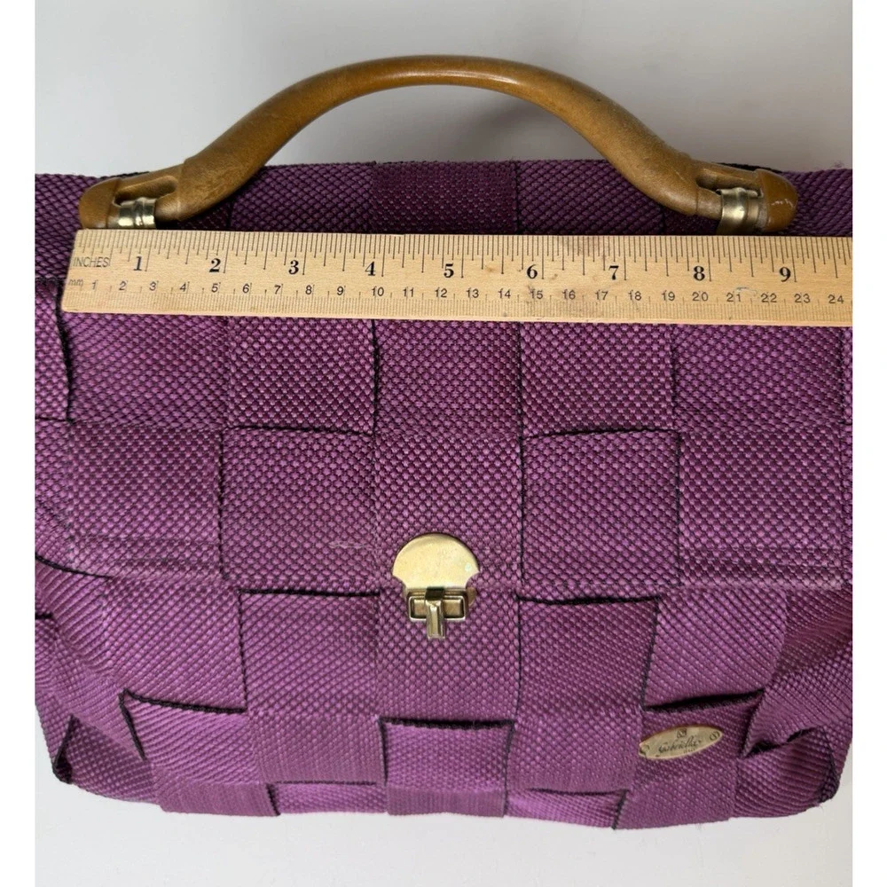 Gabrielle Italy Purple Woven Satchel Textured Basket Weave Turn Lock Purse